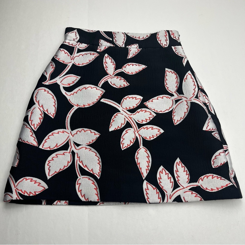 MSGM Leaves Leaf Patterned Brocade Skirt Black White Red Size 6 Waist 26 *FLAW
